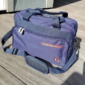 Trafalgar TT Messenger Travel Bag Carry On Tote Navy Blue Embroidered 10x14